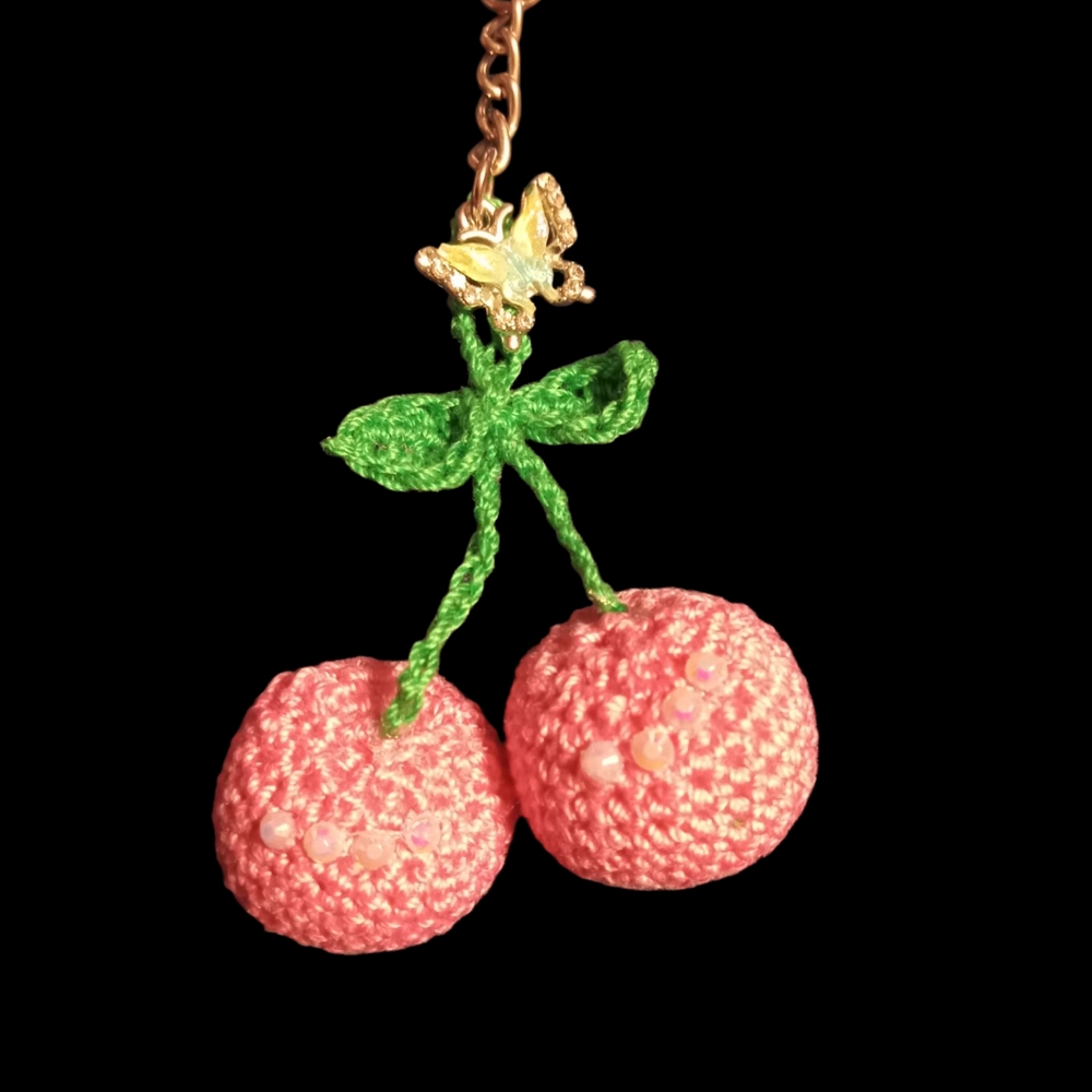 Handcrafted Pink Cherry Keychain